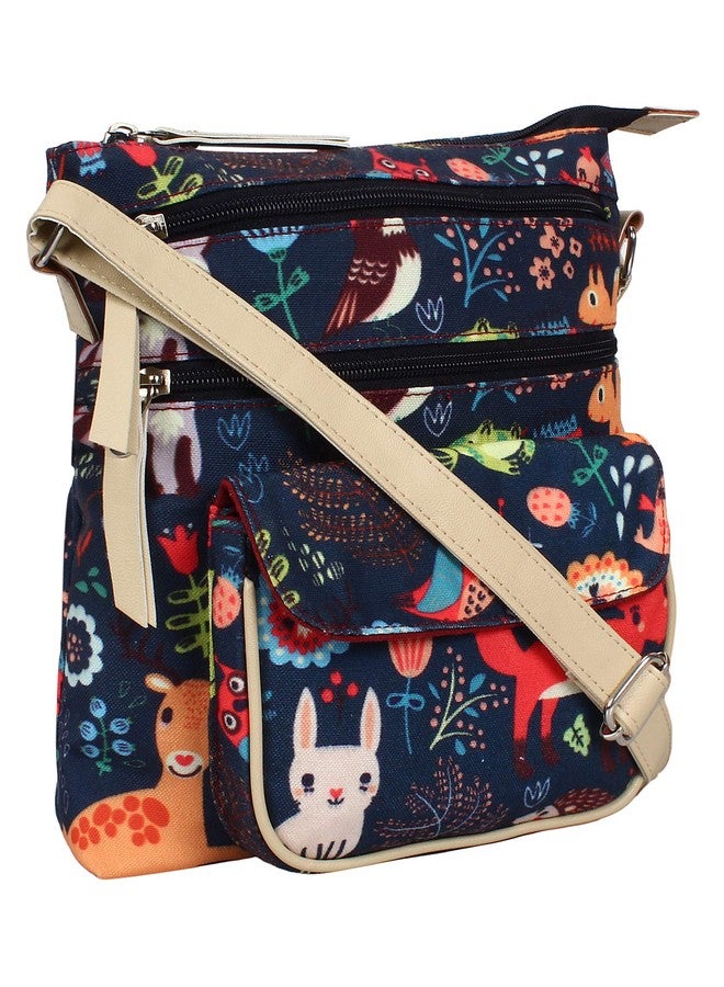 Anekaant Women's Modish Digital Printed Canvas PU Sling Bag Navy and Multi - Image 2